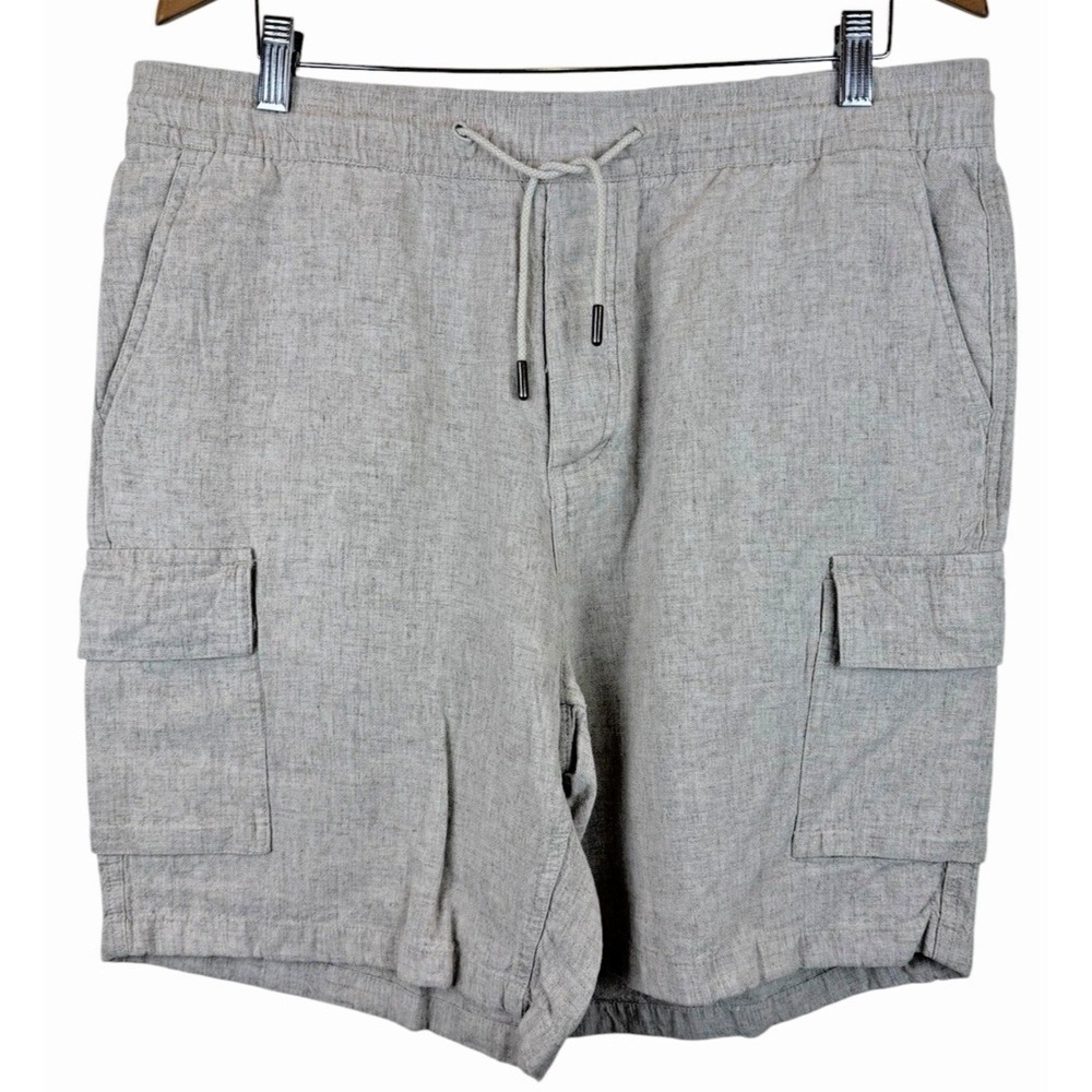 Kenneth Cole Linen Blend Cargo Shorts Men's XL Biege Pull On Drawstring‎